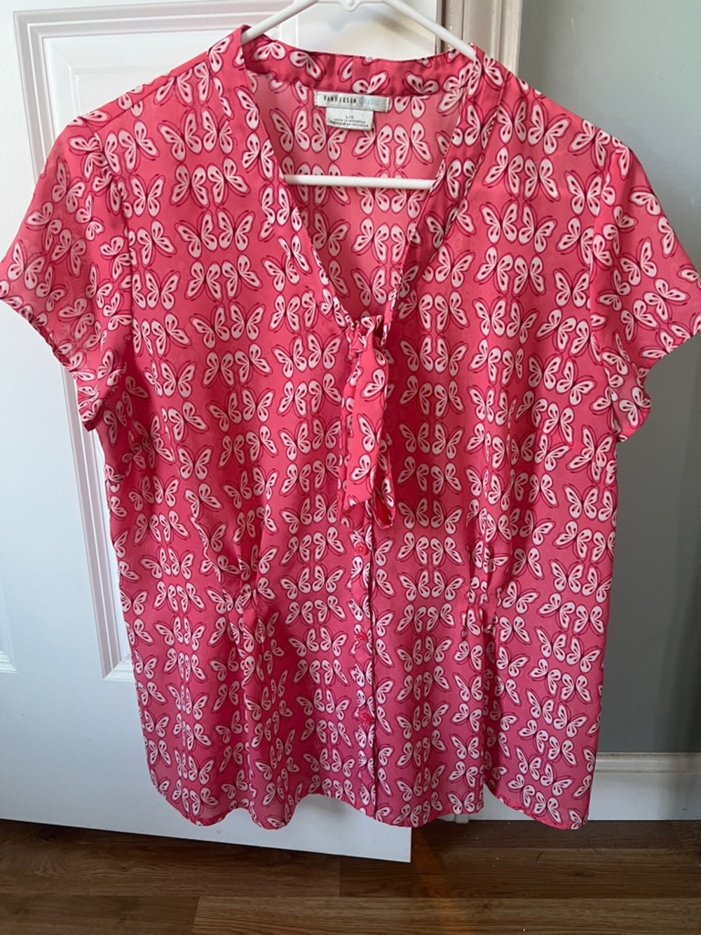 Van Heusen Pink Butterfly Tie-Neck Blouse